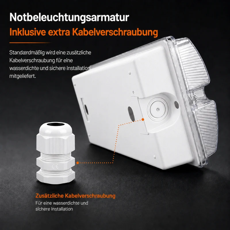 LED-Notbeleuchtung Notausgang & Fluchtweg | MANNY | Umschaltbar | IP66 Aufbau 3W 150lm | Inkl. 4x Piktogramme | Weiß