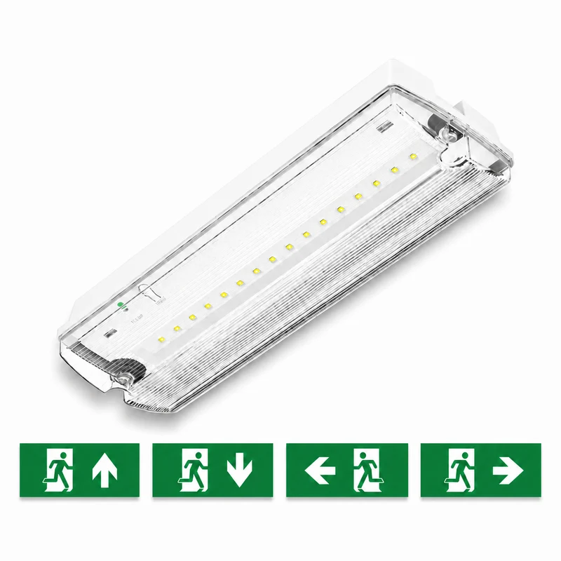 LED-Notbeleuchtung Notausgang & Fluchtweg | MANNY | Umschaltbar | IP66 Aufbau 3W 150lm | Inkl. 4x Piktogramme | Weiß