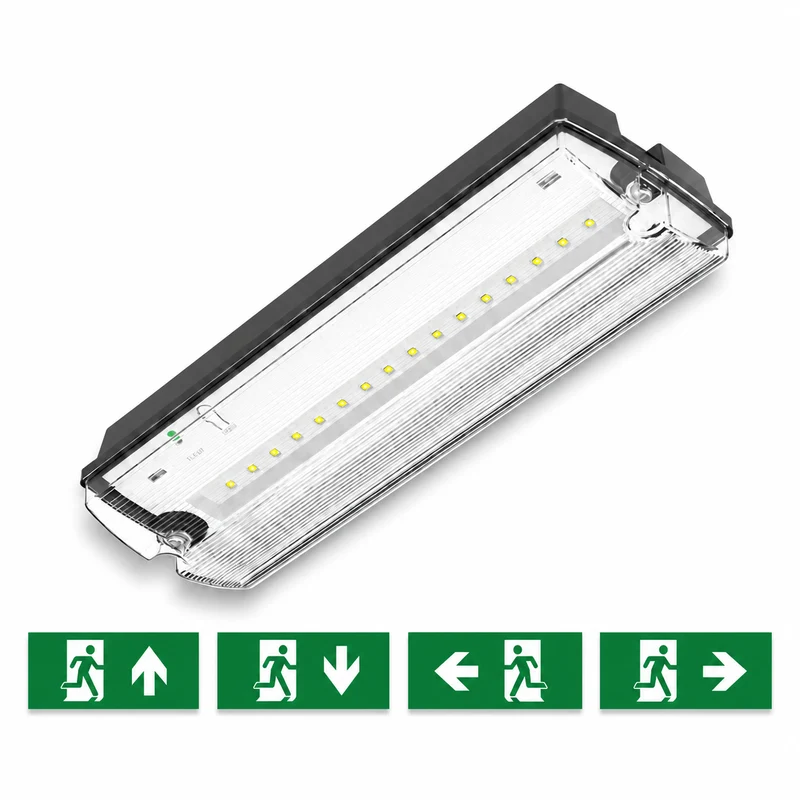 Notbeleuchtung | Schwarz | 3 Watt | IP66 | inkl. 4x Symbole