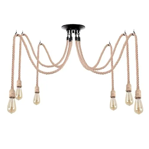 Industrielle LED Pendelleuchte mit verstellbarem Hanfseil ~3498
