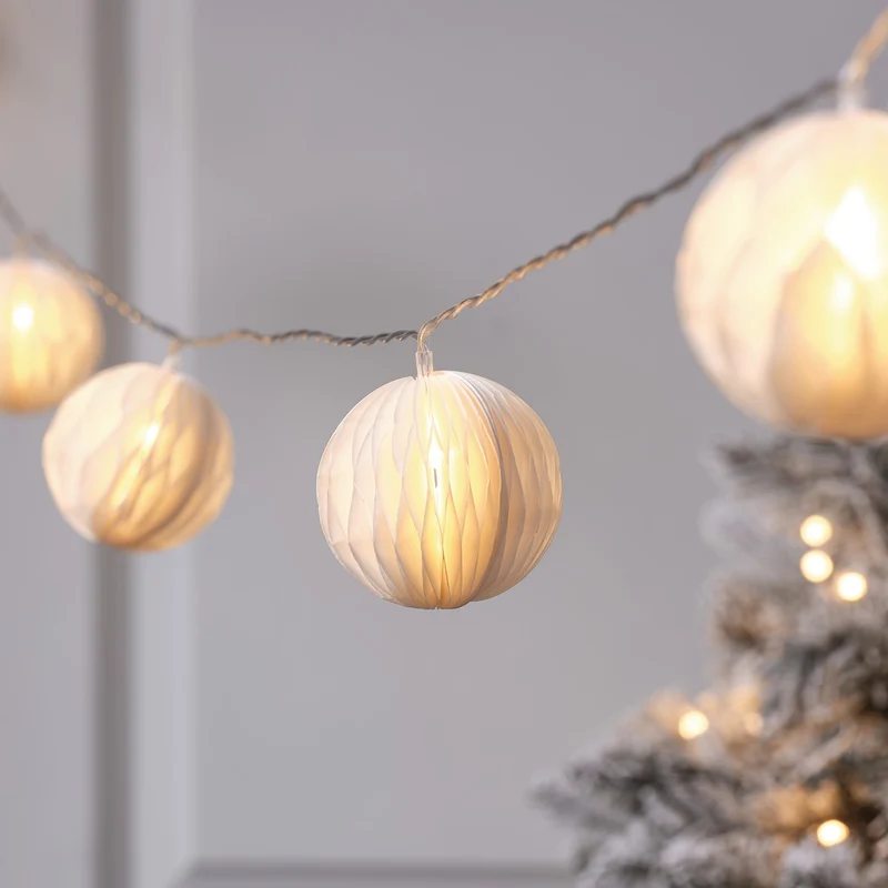 10er LED Lampion Lichterkette Bälle aus Papier