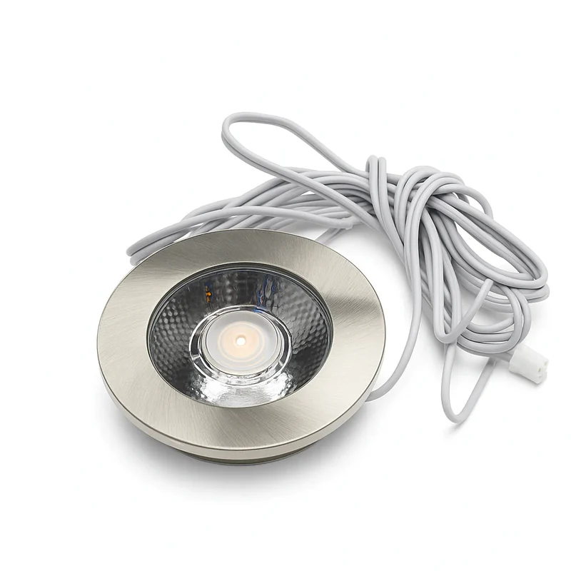 10x Baston LED Einbaustrahler Küche Ø55mm | dimmbare Küchenbeleuchtung | Unterbauleuchte Küche & Schrankbeleuchtung | 2700K | inkl. Fernbedienung | 3W | Silber