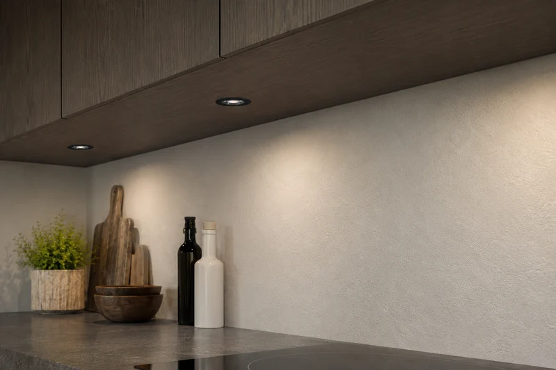 10x Baston LED Einbaustrahler Küche Ø55mm | dimmbare Küchenbeleuchtung | Unterbauleuchte Küche & Schrankbeleuchtung | 2700K | inkl. Fernbedienung | 3W | Schwarz