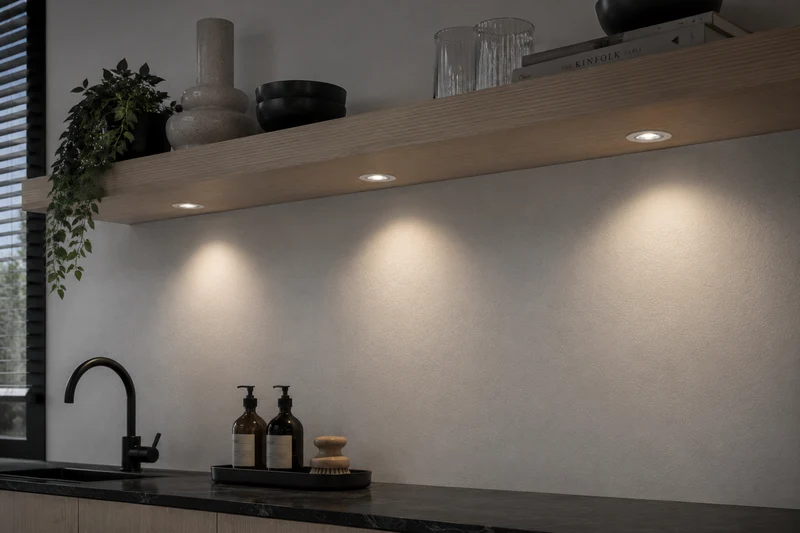 10x Baston LED Einbaustrahler Küche Ø55mm | dimmbare Küchenbeleuchtung | Unterbauleuchte Küche & Schrankbeleuchtung | 2700K | inkl. Fernbedienung | 3W | Weiß