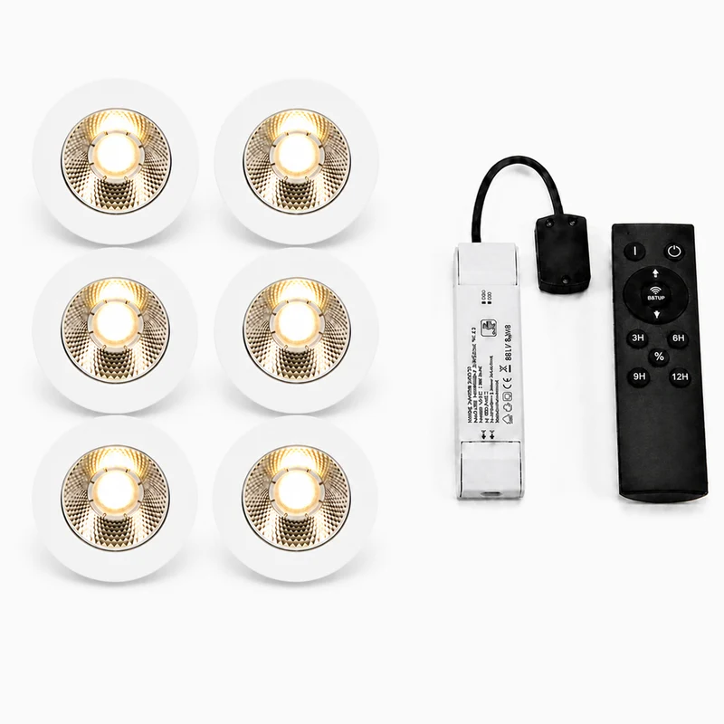 6x Baston LED Einbaustrahler Küche Ø55mm | dimmbare Küchenbeleuchtung | Unterbauleuchte Küche & Schrankbeleuchtung | 2700K | inkl. Fernbedienung | 3W | Weiß