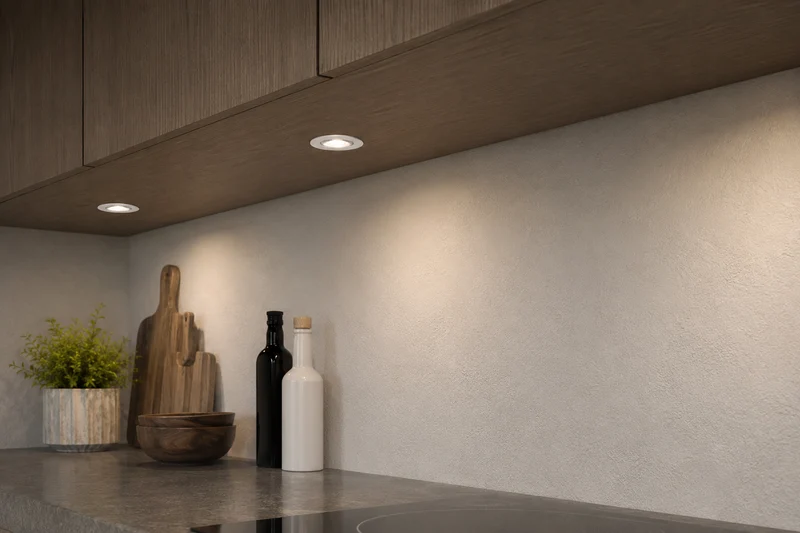 4x Baston LED Einbaustrahler Küche Ø55mm | dimmbare Küchenbeleuchtung | Unterbauleuchte Küche & Schrankbeleuchtung | 2700K | inkl. Fernbedienung | 3W | Weiß