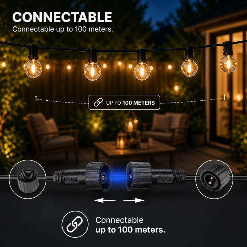 50M Lichterkette mit Fernbedienung | Inkl. 87x LED-Lampen | DIMMBAR | 1W | 2700K | 24V | Plug & Play | Verbindbar