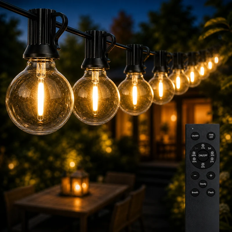 10M Lichterkette mit Fernbedienung | Inkl. 15x LED Lampen | DIMMBAR | 1W | 2700K | 24V | Plug & Play | Koppelbar
