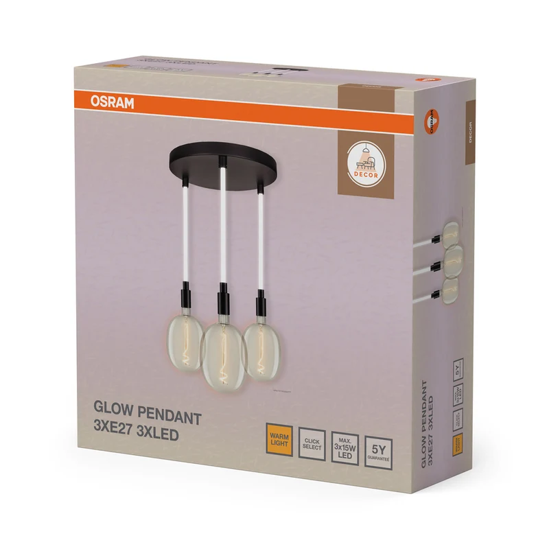 OSRAM DECOR Glow Pendelleuchte Plate, beleuchtetes Kabel, 3xE27 LED Select