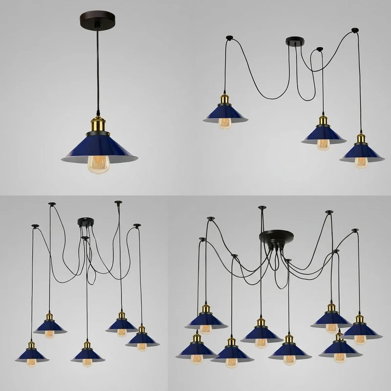 Mehrkopf Industrial Pendelleuchte | 1-9 flammig Spinnen Hängelampe blau~4047