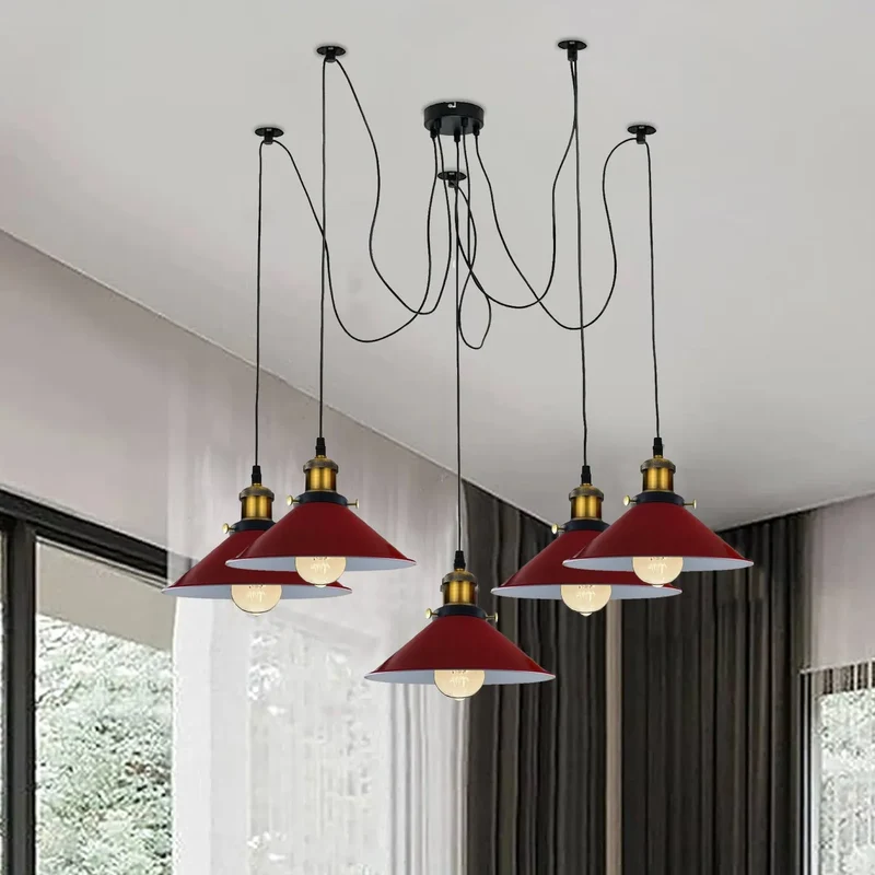 5 Wege Spinnen Deckenlampe rot | Vintage Kronleuchter Hängelampe E27~4050