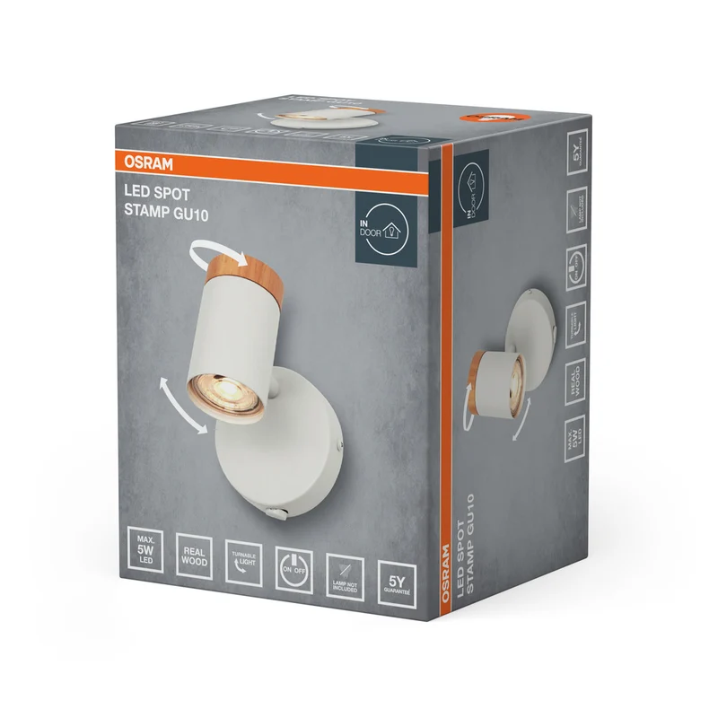 OSRAM LED Spot Stamp Wandleuchte 1xGU10 Weiß und Holz