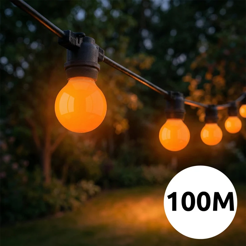 Orange Lichterkette | 100 Meter | inkl. orangefarbener Lampen