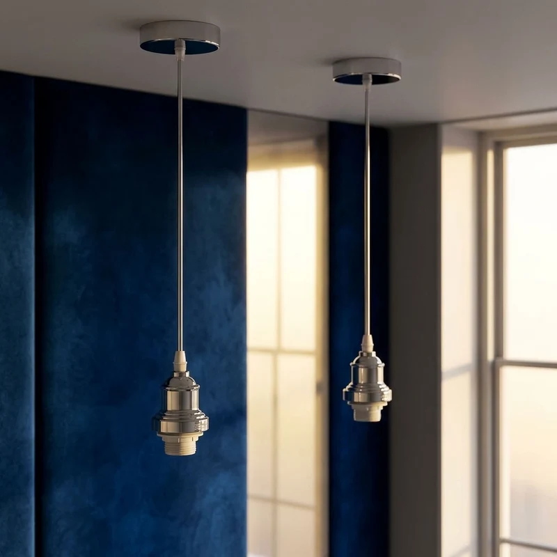 Modernes Pendelleuchten-Set in Chrom – E27 Lampenfassung~4109