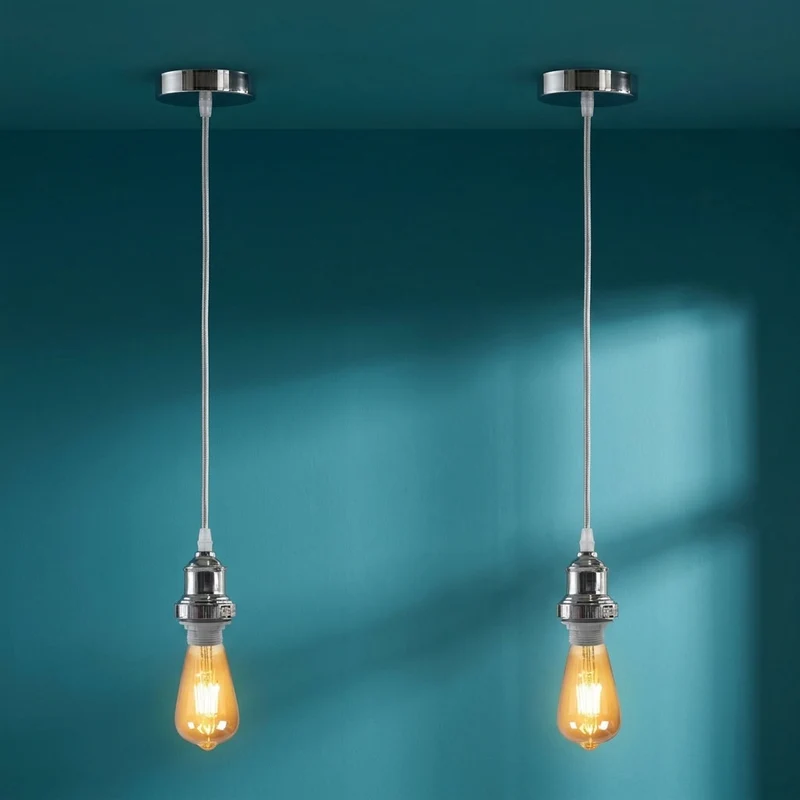 Modernes Pendelleuchten-Set in Chrom – E27 Lampenfassung~4109