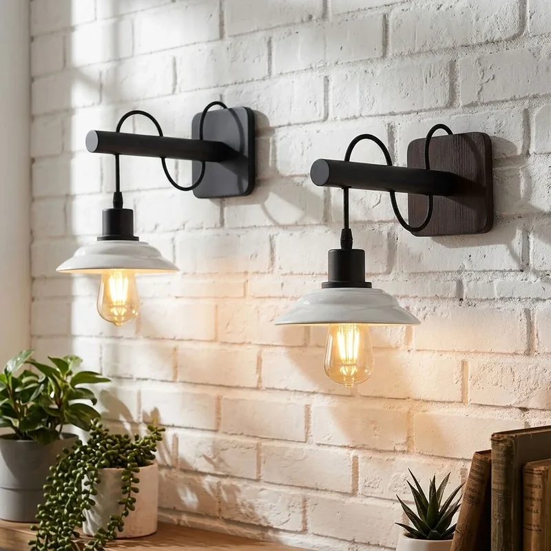 Moderne Wandleuchte Schwarz Weiß | E27 Industrial Flur Wandlampe als Set~4118