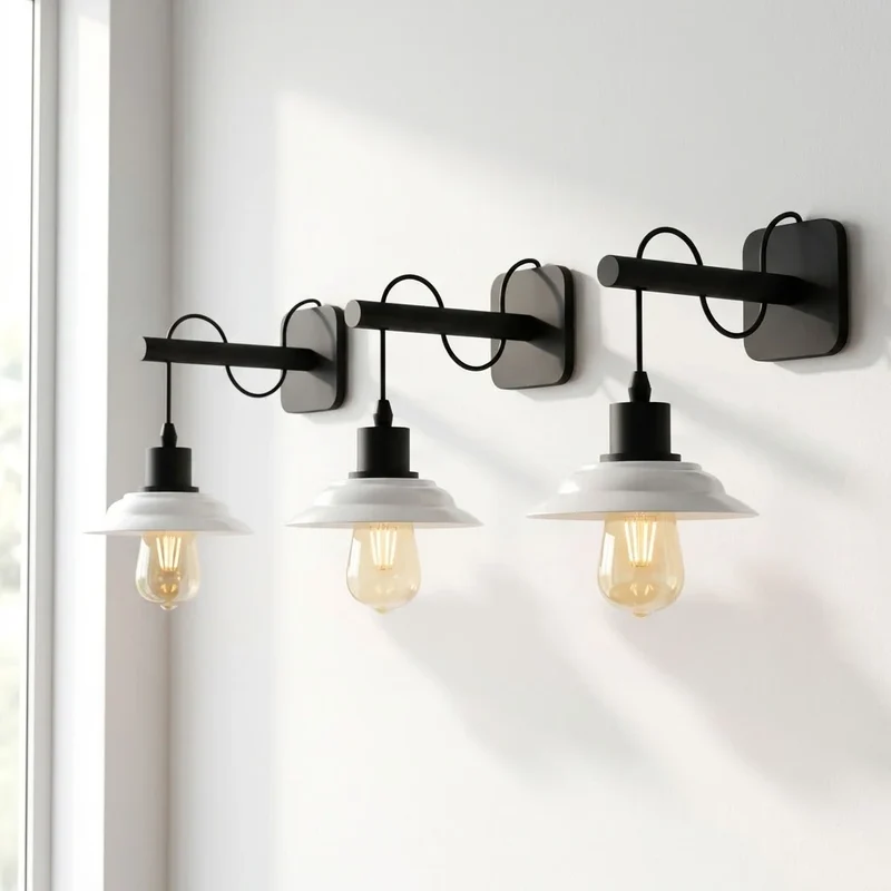 Moderne Wandleuchte Schwarz Weiß | E27 Industrial Flur Wandlampe als Set~4118