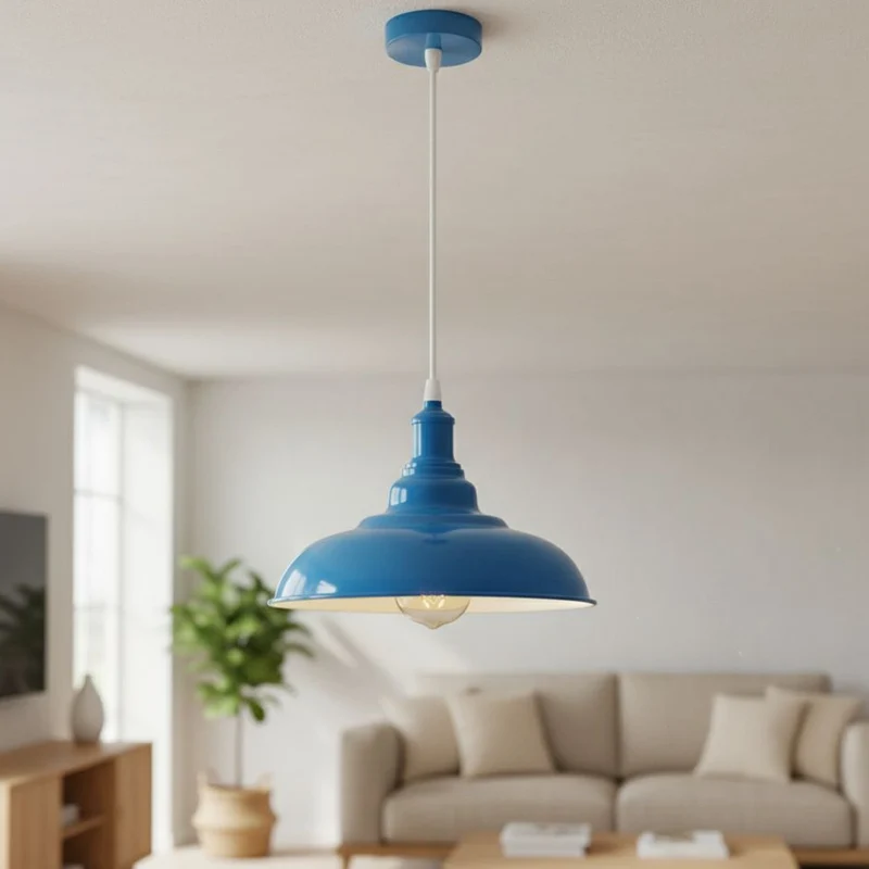 Industrial Farbige Pendelleuchte einzeln | E27 Metall Esstisch Hängelampe Ø 32 cm~4113