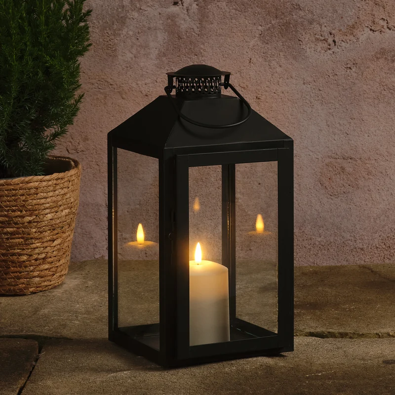 Große schwarze "Seaton" Laterne mit TruGlow® LED-Kerze