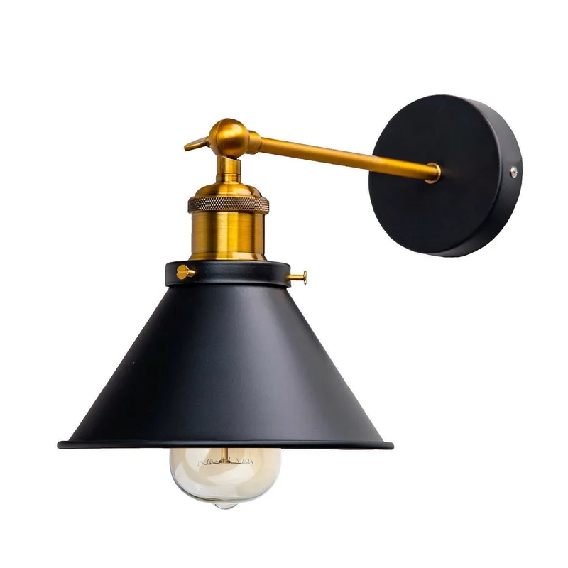 Vintage Wandleuchte Schwarz Industrial E27 Wandlampe~3414