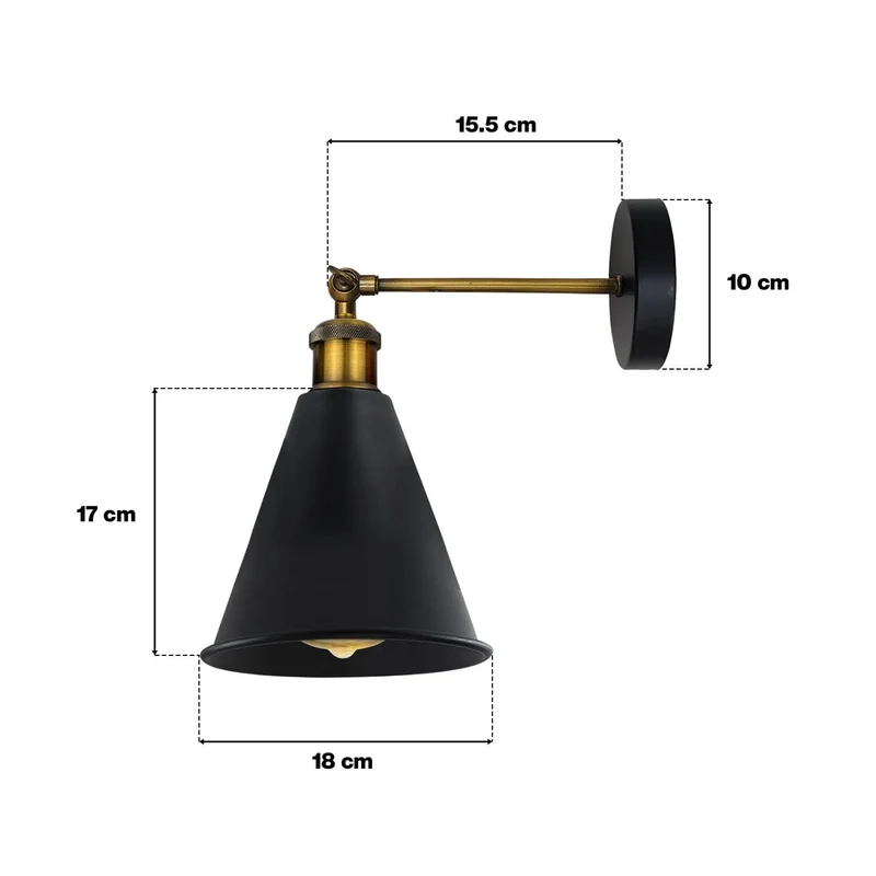 Vintage Wandleuchte Schwarz Industrial E27 Wandlampe~3414