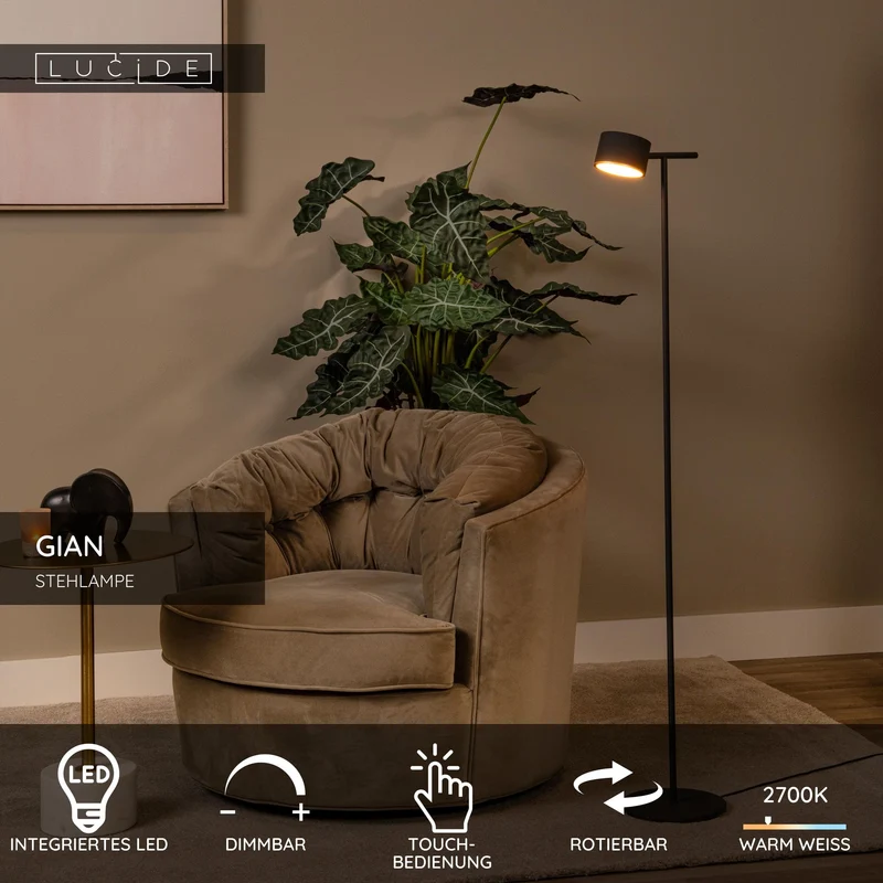 LED-Stehleuchte Gian dimmbar mit Touchdimmer 130cm