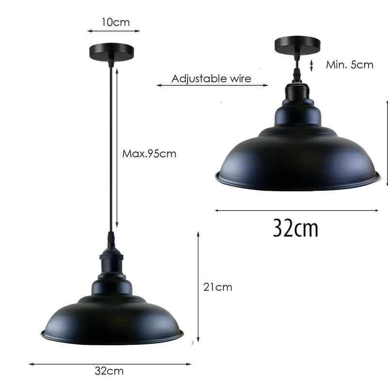 Retro hängelampe schwarz küchenlampe Pendellampe E27 | Ø 32cm ~ 3370