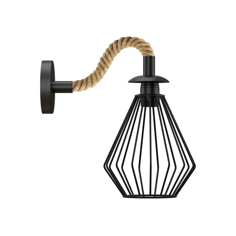 LEDSone Retro Hanfseil Wandleuchte mit E27 Metallschirm ~ 3366