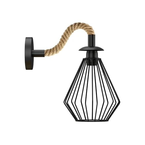 LEDSone Retro Hanfseil Wandleuchte mit E27 Metallschirm ~ 3366
