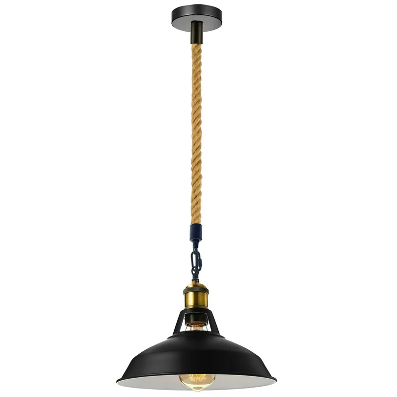 Moderne Schwarz Hanfseil-Pendelleuchte~3410