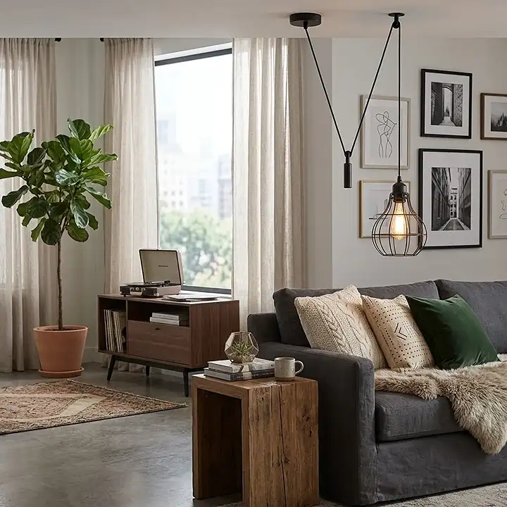 Riemenscheibe Pendelleuchte Schwarz 2m Verstellbares Kabel~3335