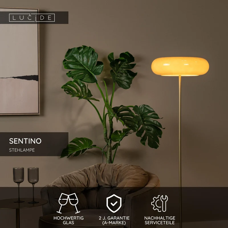Stehleuchte Sentino 3-flammig Retro mit Glasschirm