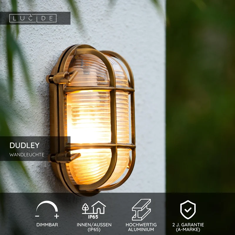 Außenwandlampe Dudley IP65 mit Glasschirm