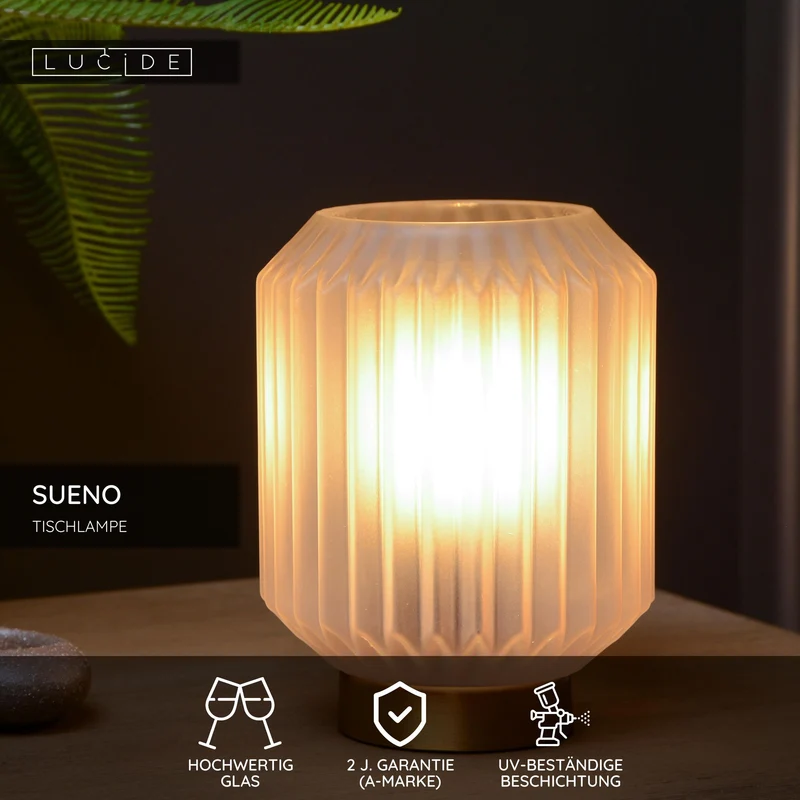 Tischleuchte Sueno mit Schirm aus Glas