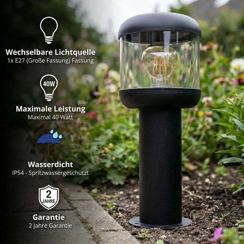 Stehende Außenlampe 35cm | E27 | Frina | Schwarz | Dimmbar