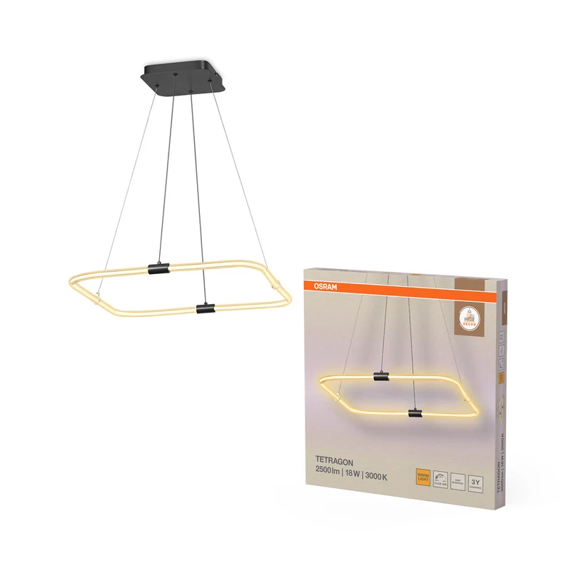 OSRAM DECOR Tetragon Pendelleuchte, 18W, 3000K, 2000lm, Warmweiß, Click DIM