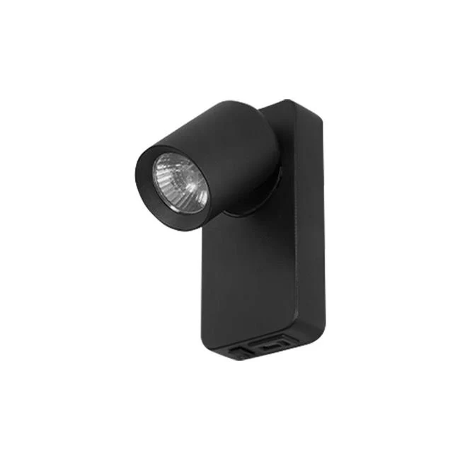 Nachttischlampe - Wandlampe | Schwarz | GU10-Fassung | USB- und USB-C-Anschluss | KUNA