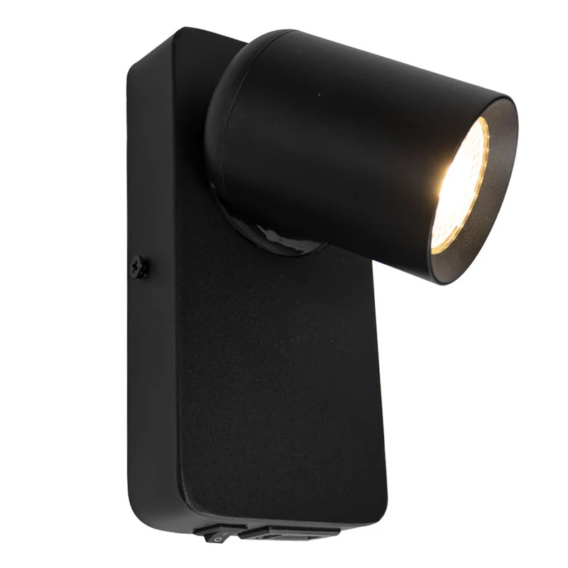 Nachttischlampe - Wandlampe | Schwarz | GU10-Fassung | USB- und USB-C-Anschluss | KUNA