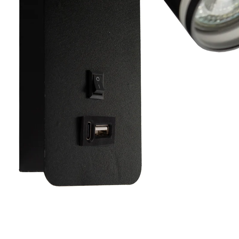 LED-Wandleuchte - Nachttischleuchte mit USB-C-Anschluss | GU10-Fassung | Schwarz