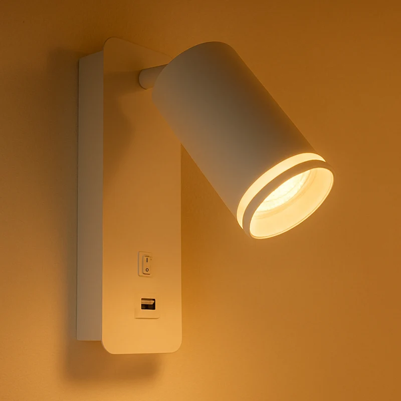 LED-Wandleuchte - Nachttischleuchte mit USB+C-Anschluss | GU10-Fassung | Weiß