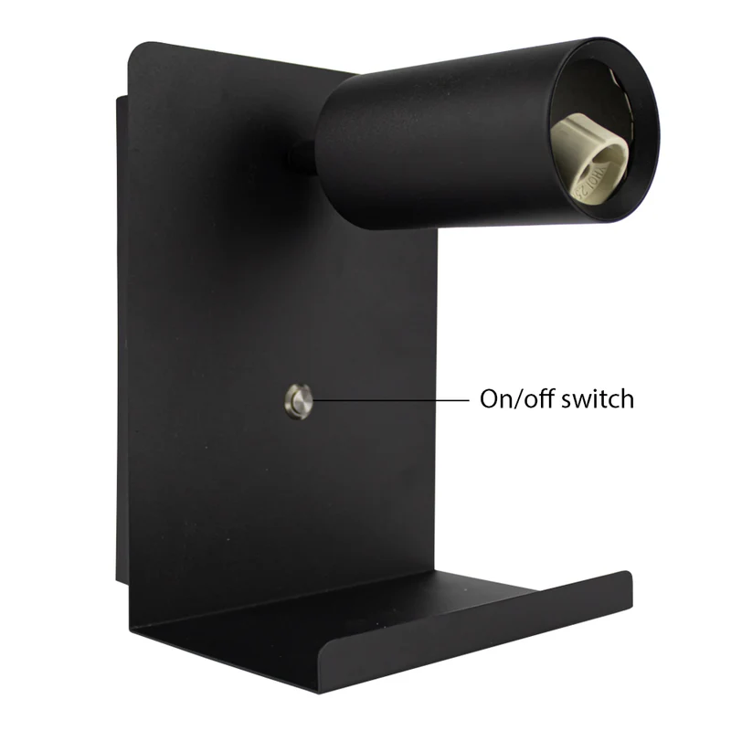 LED Wandleuchte - Nachttischleuchte mit Plateau | inkl. USB | Schwarz | GU10-Fassung