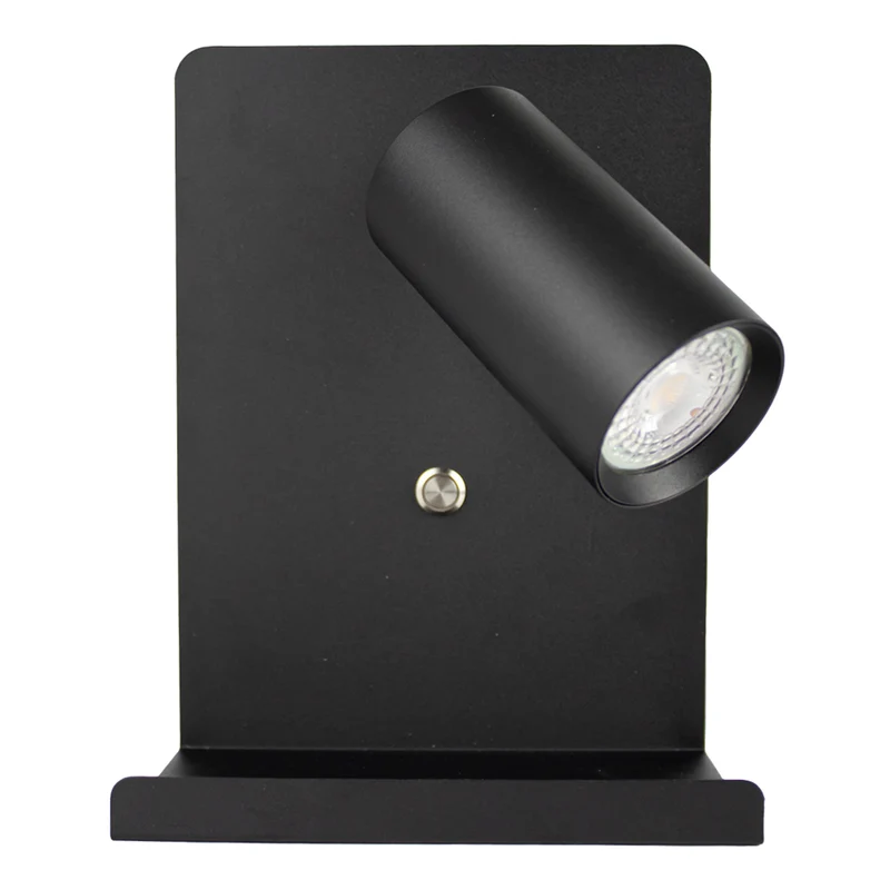 LED Wandleuchte - Nachttischleuchte mit Plateau | inkl. USB | Schwarz | GU10-Fassung
