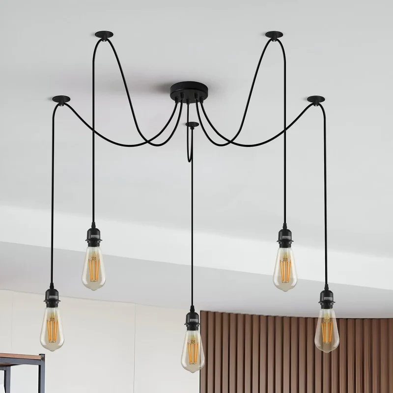 Suspension Araignée 3/5/8 Flammes E27 Câble PVC Noir~3322