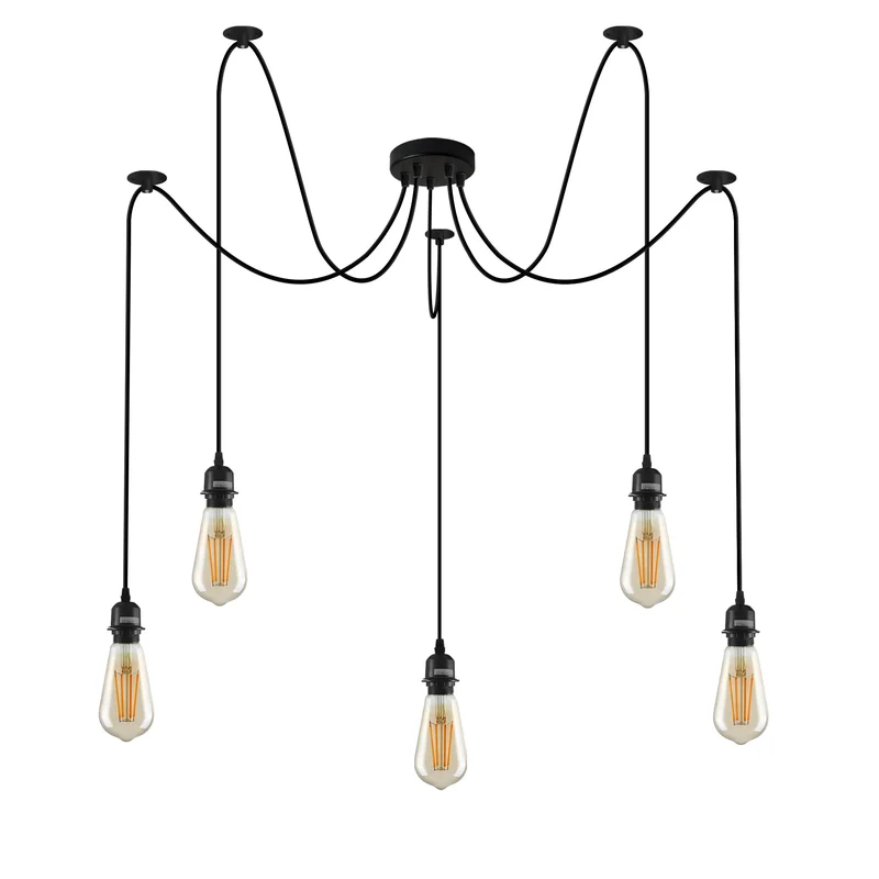 Suspension Araignée 3/5/8 Flammes E27 Câble PVC Noir~3322