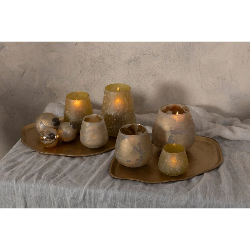 Windlicht – Cremefarbenes Glas, Marmorierte Oberfläche, Matte Optik, L – Ozain M | PTMD