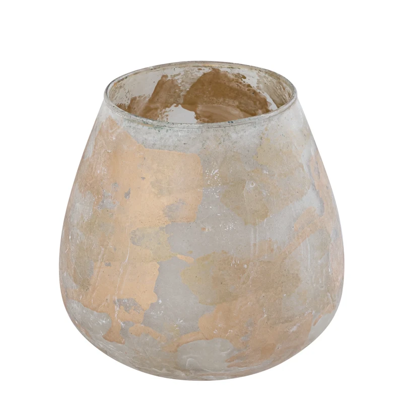Windlicht – Cremefarbenes Glas, Marmorierte Oberfläche, Matte Optik, L – Ozain M | PTMD