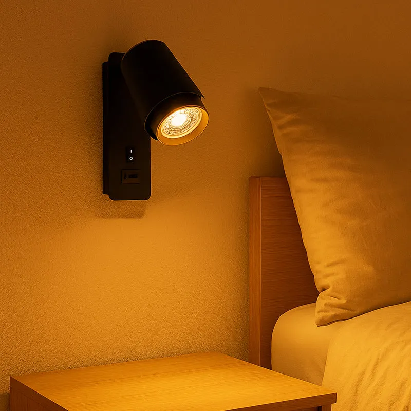 Nachttischlampe Schwarz/Gold | Tulpe | USB+C-Ladeanschluss | GU10-Fassung