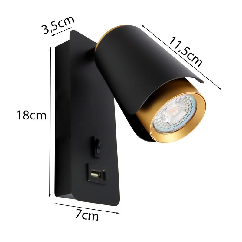 Nachttischlampe Schwarz/Gold | Tulpe | USB+C-Ladeanschluss | GU10-Fassung