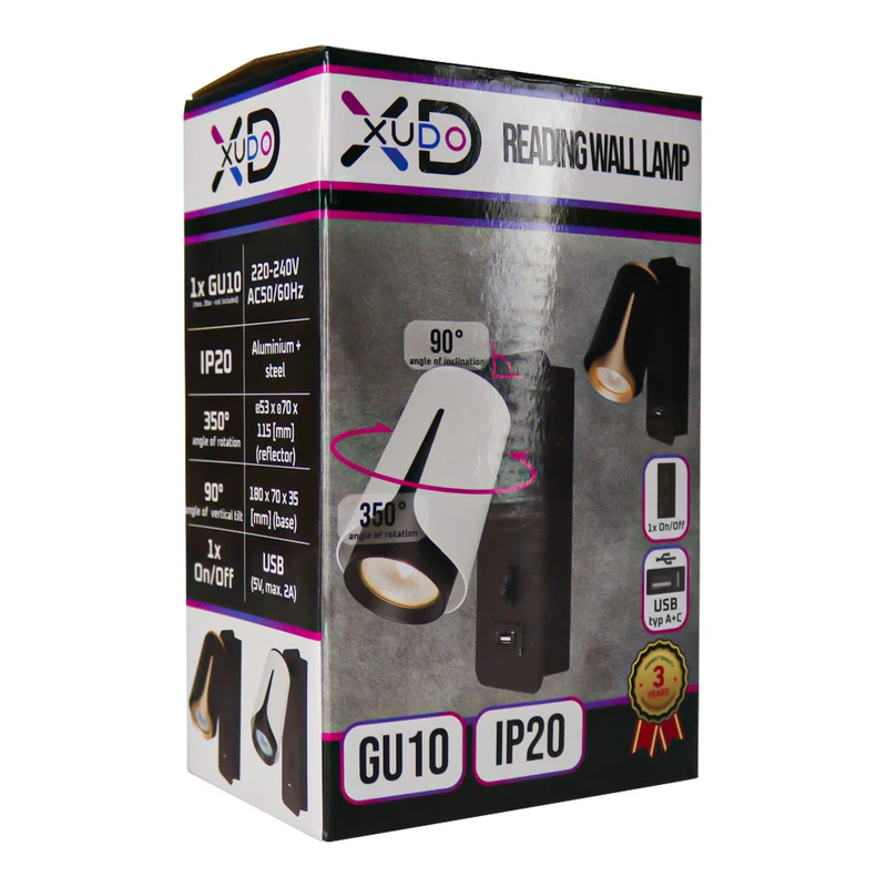 Nachttischlampe Schwarz/Gold | Tulpe | USB+C-Ladeanschluss | GU10-Fassung