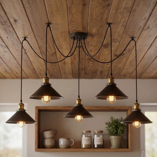 Schwarze Spinnenlampe Vintage – Industrie Pendelleuchte Auswählbar | Ø 22cm | E27 ~3308